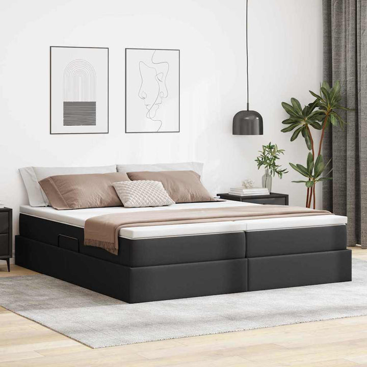 Seng med opbevaring og madras Sort 180 x 200 cm Faux læder