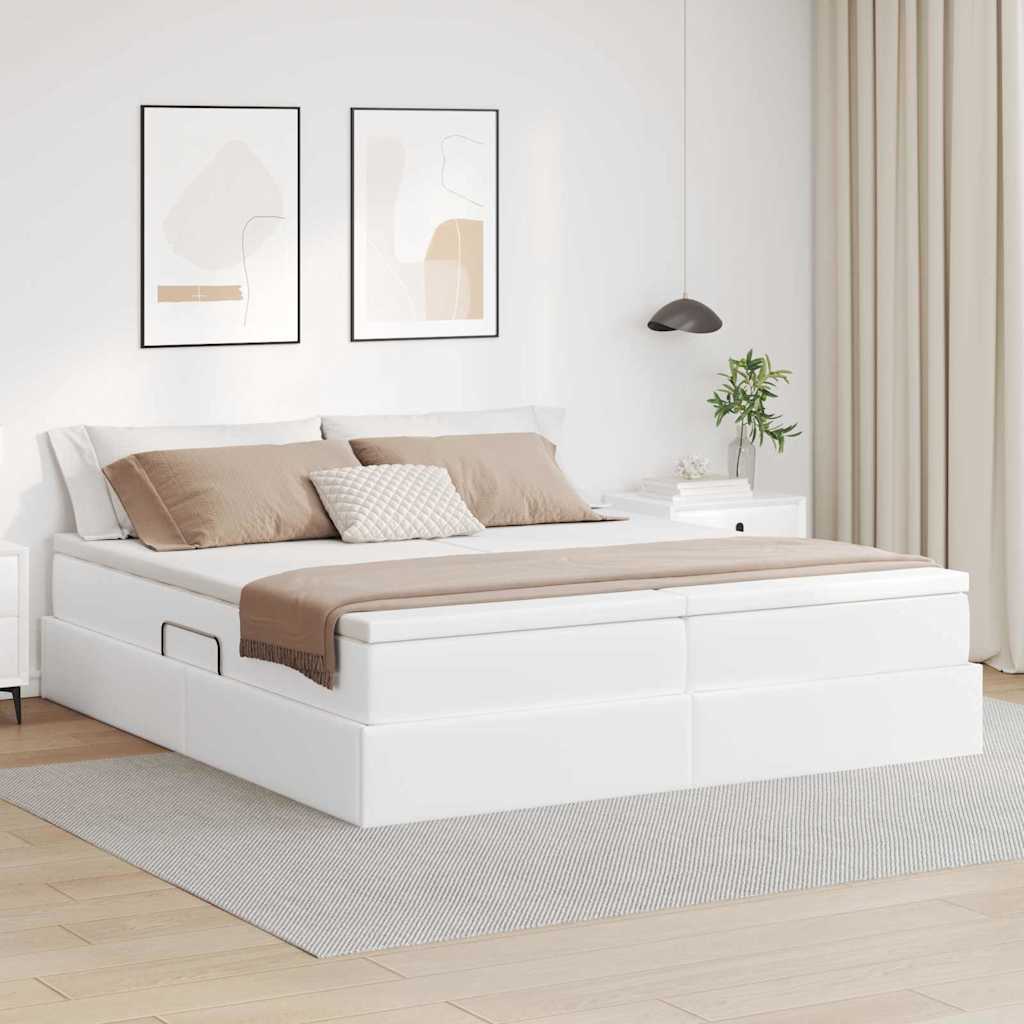 Seng med opbevaring og madras Hvid 180 x 200 cm Faux læder