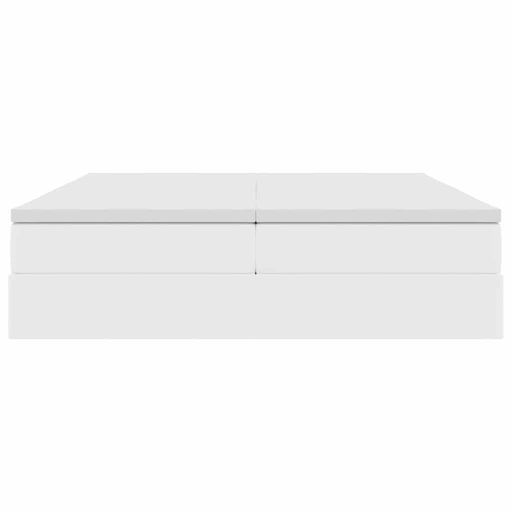 Seng med opbevaring og madras Hvid 200 x 200 cm Faux læder