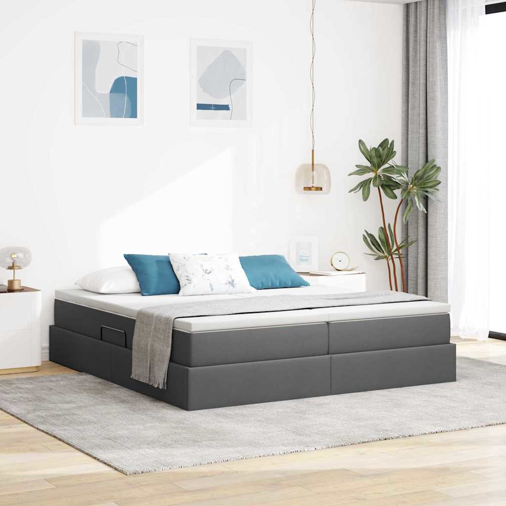 Seng med opbevaring og madras Mørkegrå 180 x 200 cm Polyester