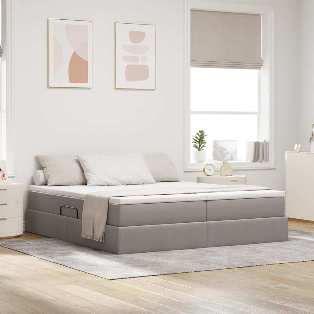 Seng med opbevaring og madras Gråbrun 180 x 200 cm Polyester
