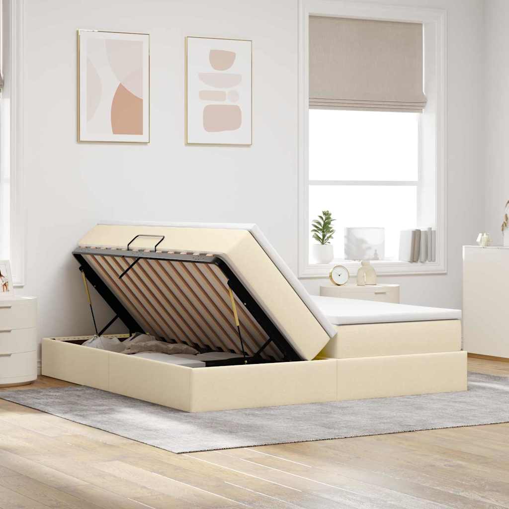 Seng med opbevaring og madras Creme 180 x 200 cm Polyester