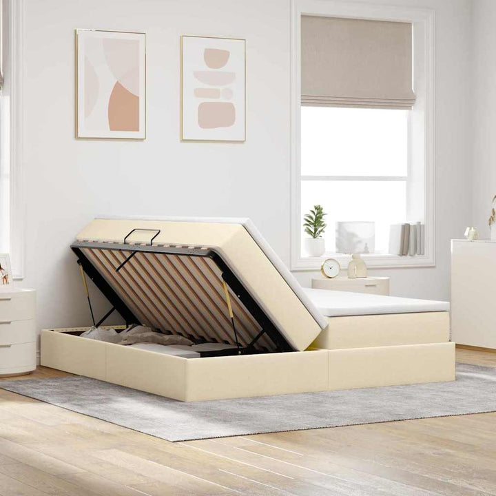 Seng med opbevaring og madras Creme 180 x 200 cm Polyester