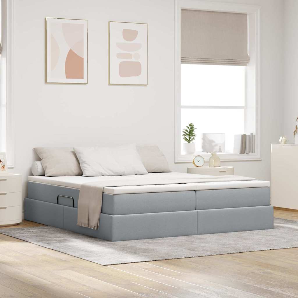 Seng med opbevaring og madras Lysegrå 200 x 200 cm Polyester