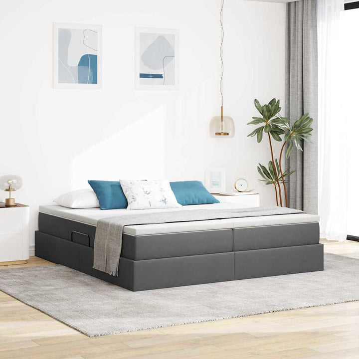Seng med opbevaring og madras Mørkegrå 200 x 200 cm Polyester