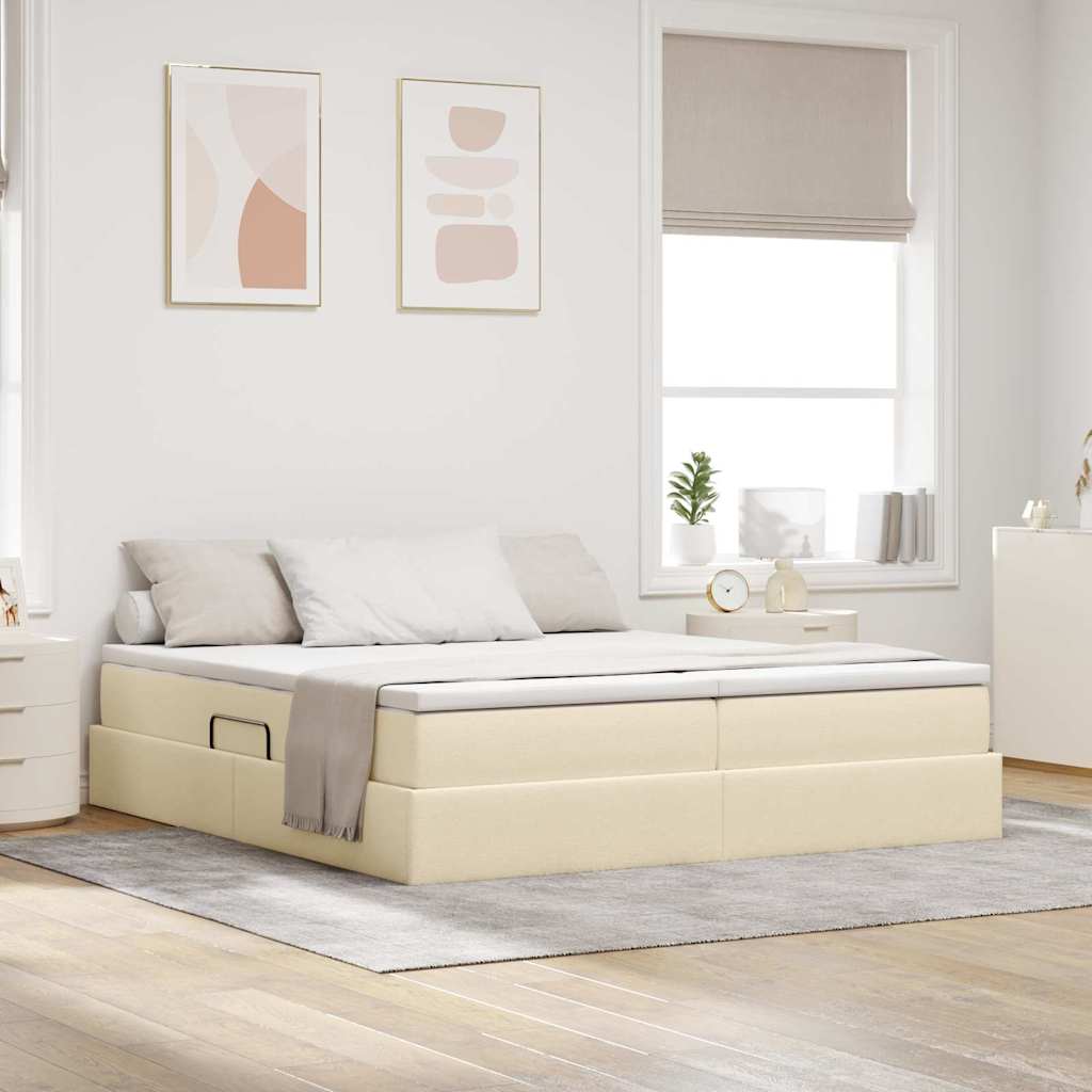 Seng med opbevaring og madras Creme 200 x 200 cm Polyester