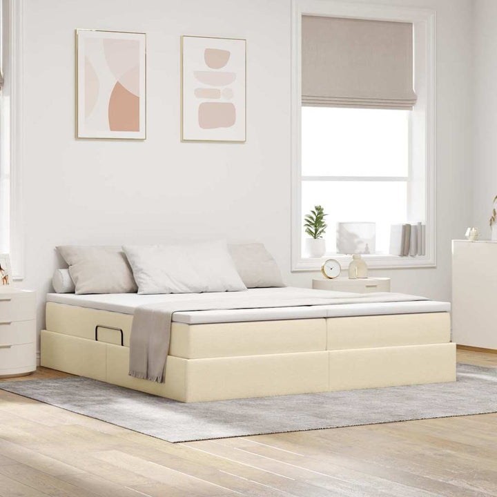 Seng med opbevaring og madras Creme 200 x 200 cm Polyester