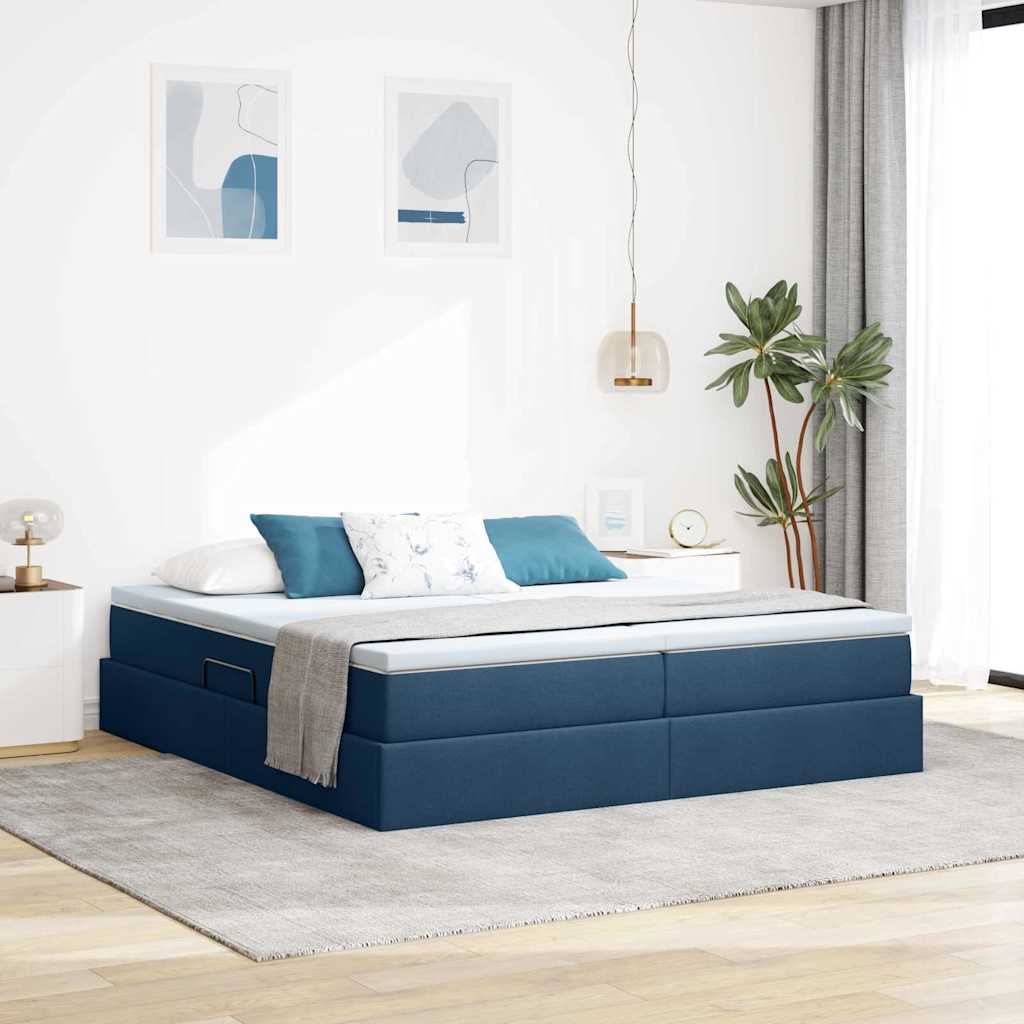 Seng med opbevaring og madras Blå 200 x 200 cm Polyester