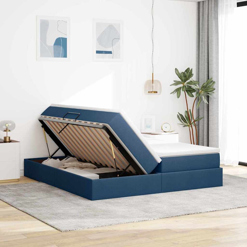 Seng med opbevaring og madras Blå 200 x 200 cm Polyester