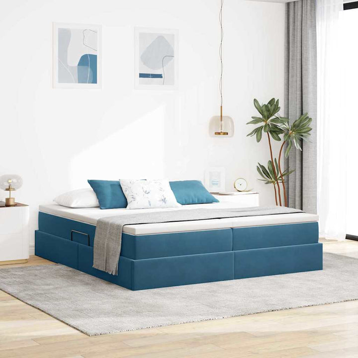Seng med opbevaring og madras Mørk blå 180 x 200 cm Fløjl