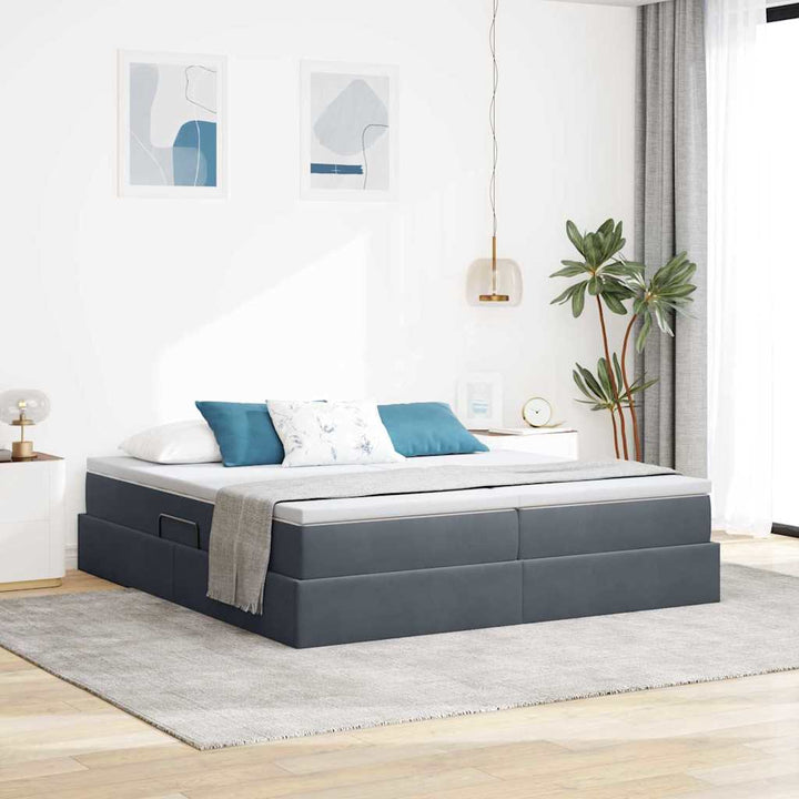 Seng med opbevaring og madras Mørkegrå 200 x 200 cm Fløjl