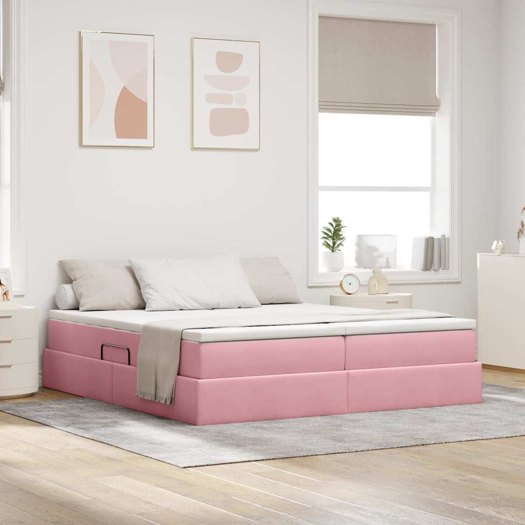 Seng med opbevaring og madras Lyserød 200 x 200 cm Fløjl