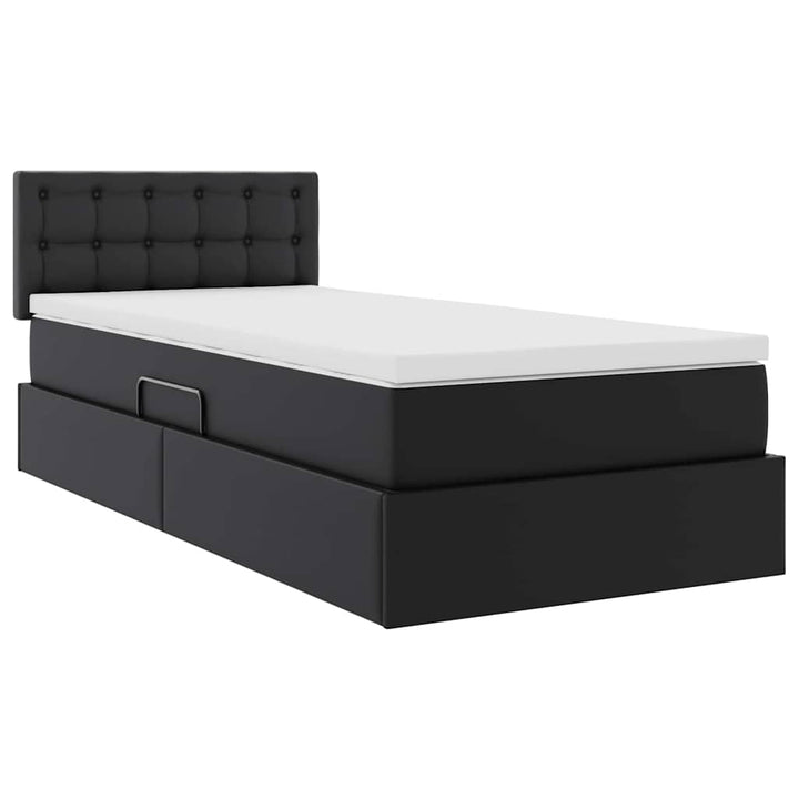 Seng med opbevaring og madras Sort 90 x 200 cm Faux læder
