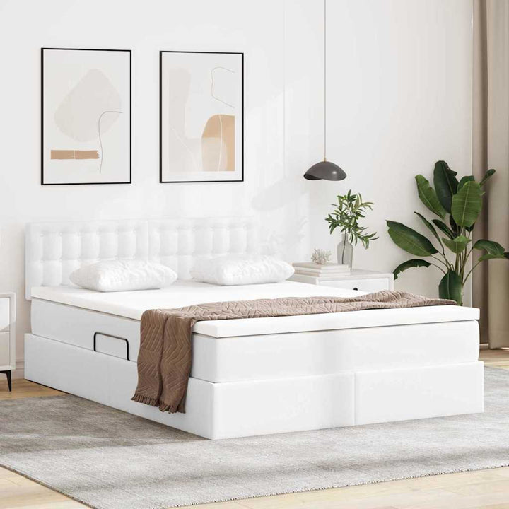 Seng med opbevaring og madras Ren Hvid 140 x 190 cm Faux læder