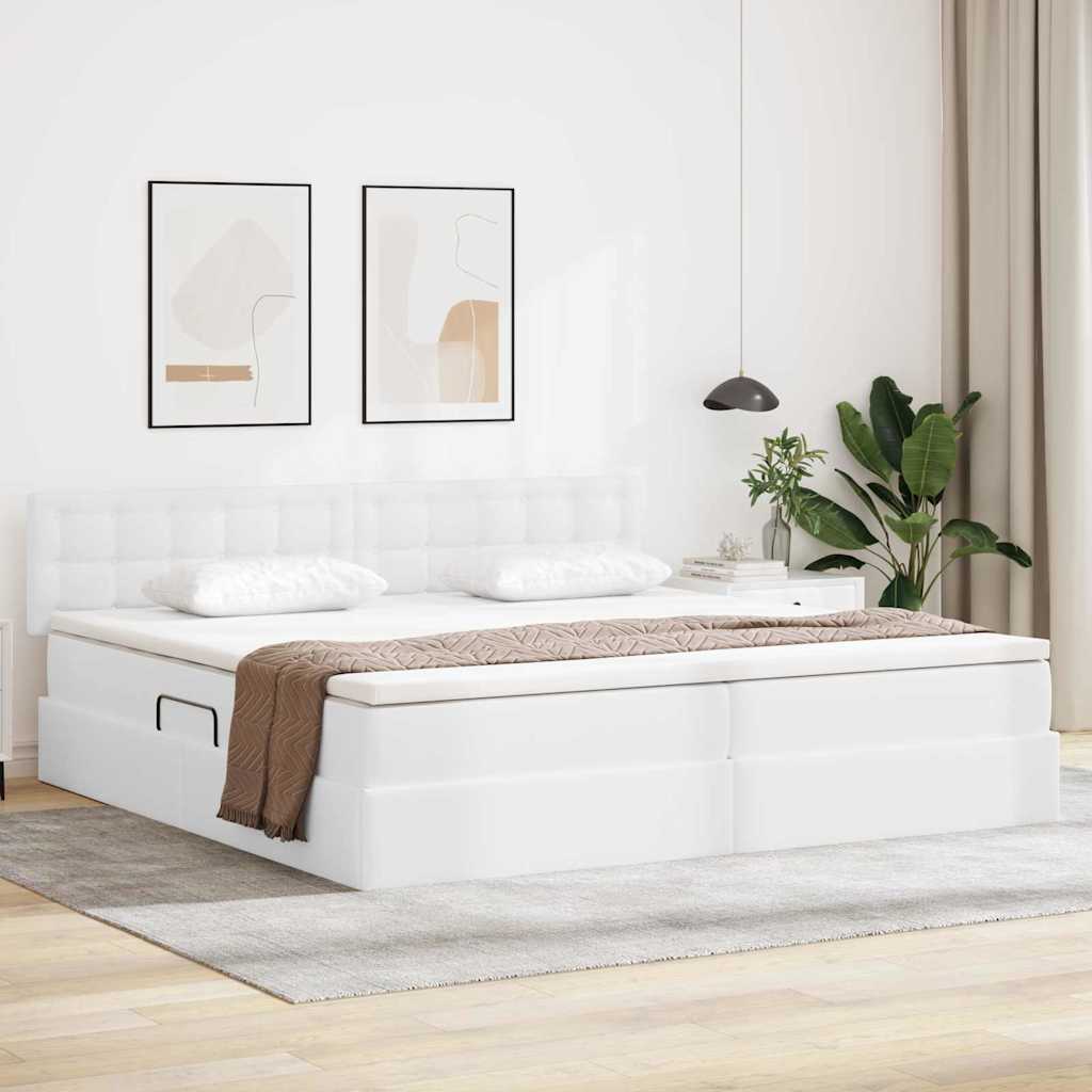 Seng med opbevaring og madras Ren Hvid 200 x 200 cm Faux læder