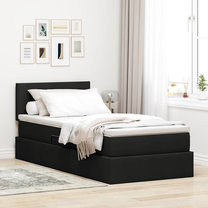 Seng med opbevaring og madras Sort 90 x 190 cm Fløjl