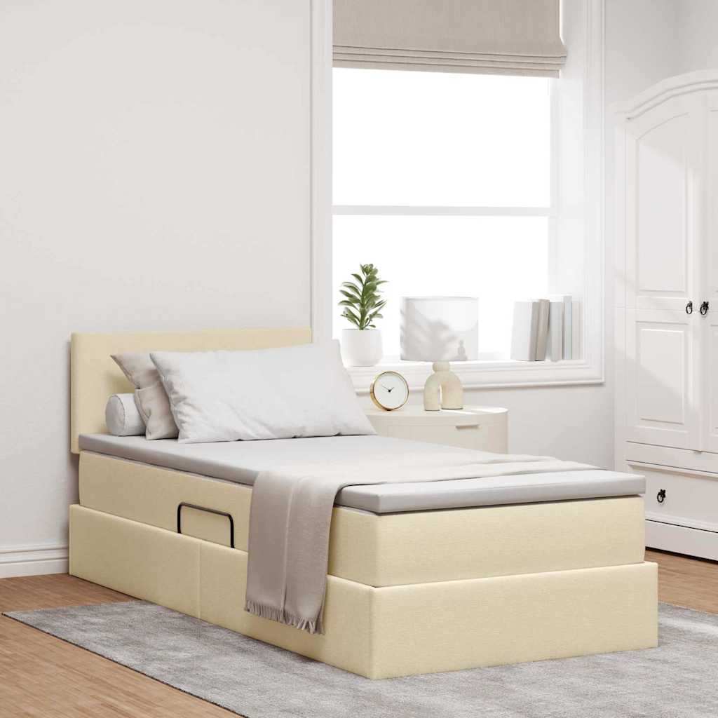 Seng med opbevaring og madras Creme 90 x 200 cm Konstrueret træ