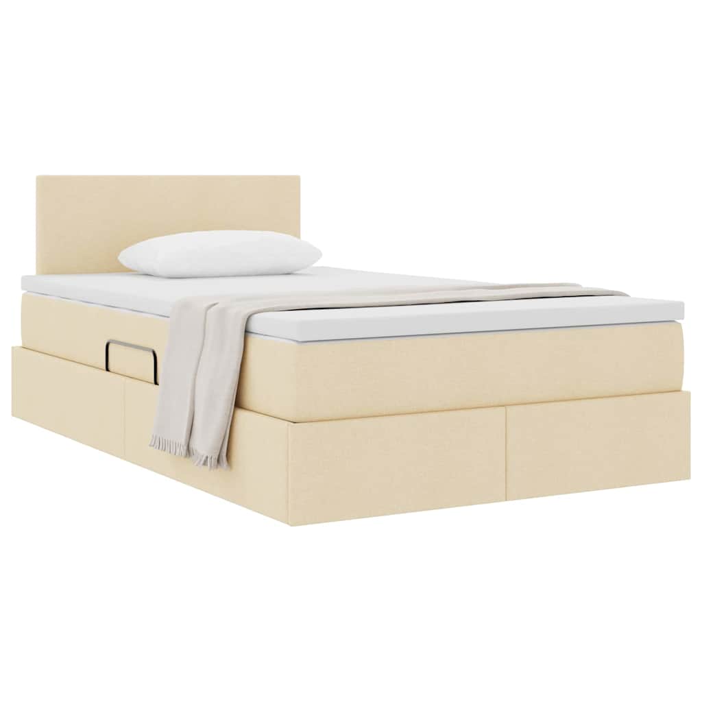Seng med opbevaring og madras med madras Creme 120 x 190 cm