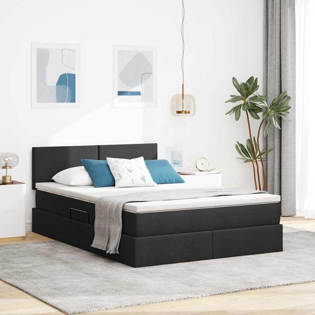 Seng med opbevaring og madras Sort 140 x 190 cm Fløjl