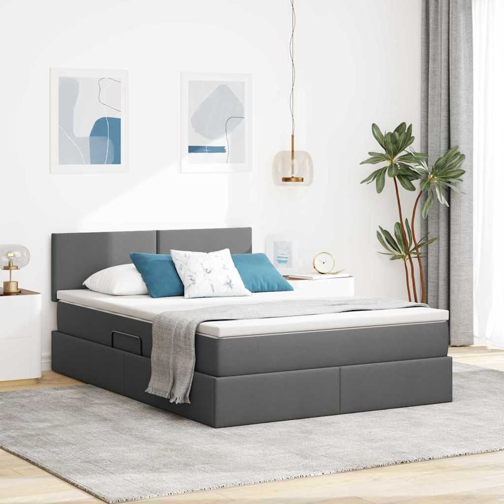 Seng med opbevaring og madras Mørkegrå 140 x 200 cm Fløjl