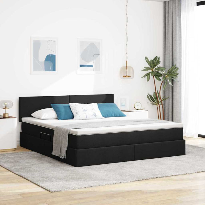 Seng med opbevaring og madras Sort 180 x 200 cm Fløjl