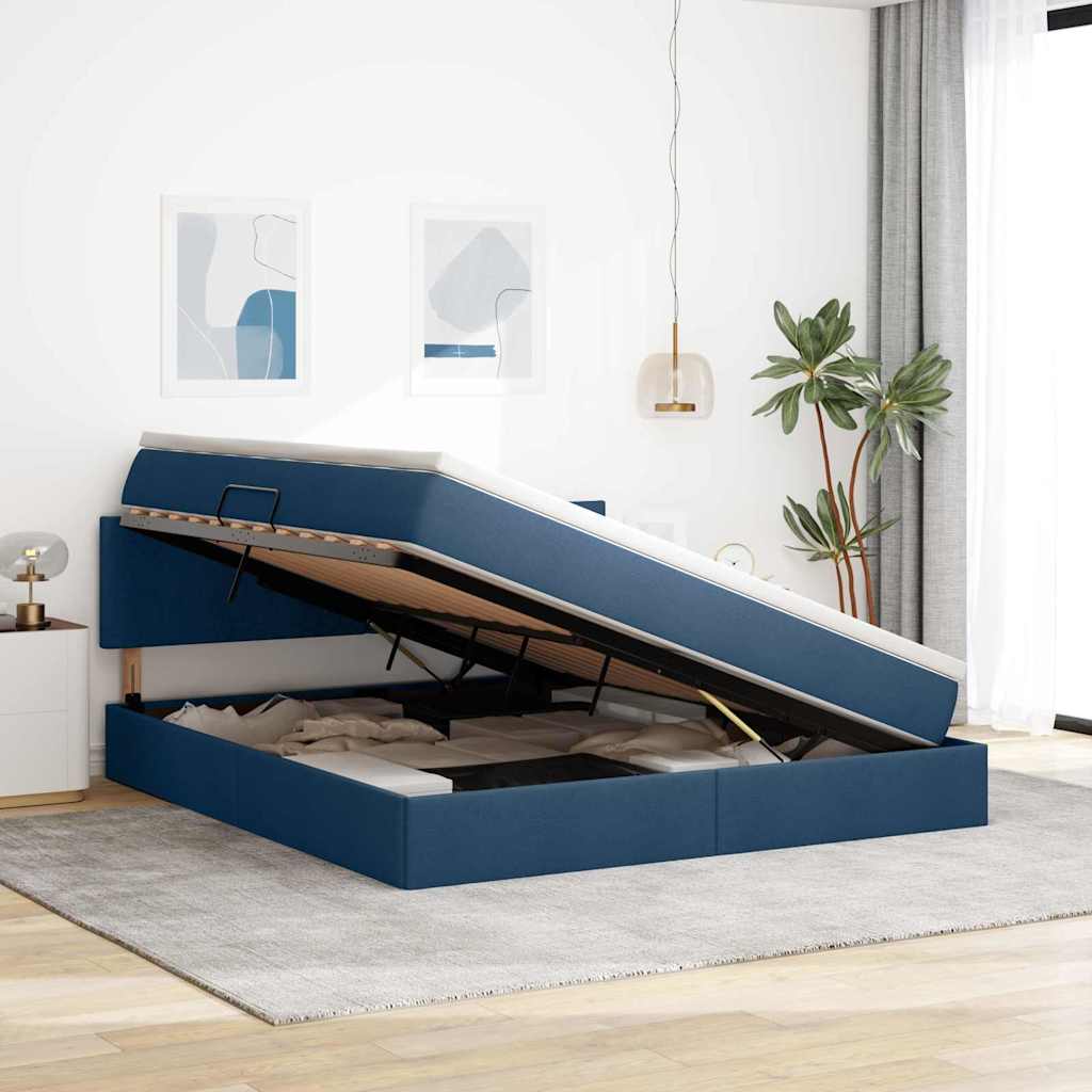 Seng med opbevaring og madras Blå 180 x 200 cm Konstrueret træ