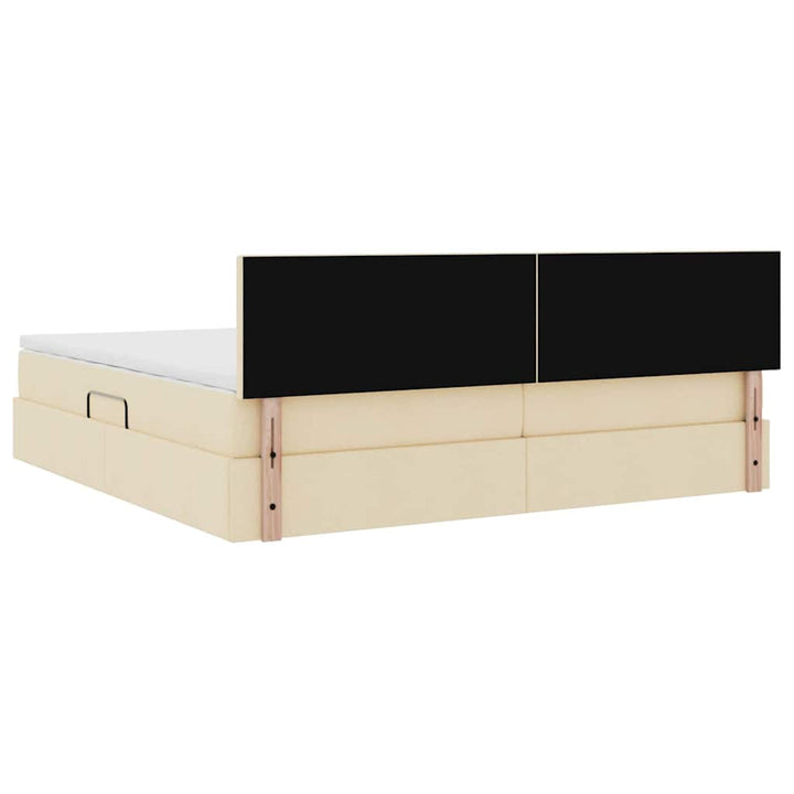 Seng med opbevaring og madras med hovedgærde Creme 200 x 200 cm