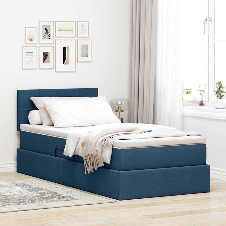 Seng med opbevaring og madras Blå 90 x 190 cm Konstrueret træ