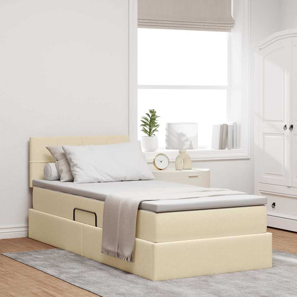 Seng med opbevaring og madras Creme 90 x 200 cm Konstrueret træ