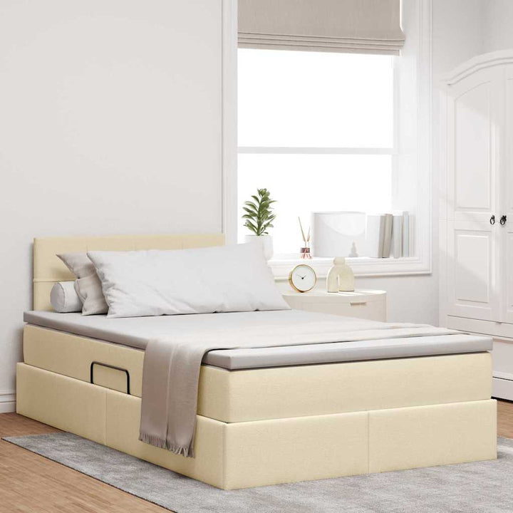 Seng med opbevaring og madras med madras Creme 120 x 190 cm
