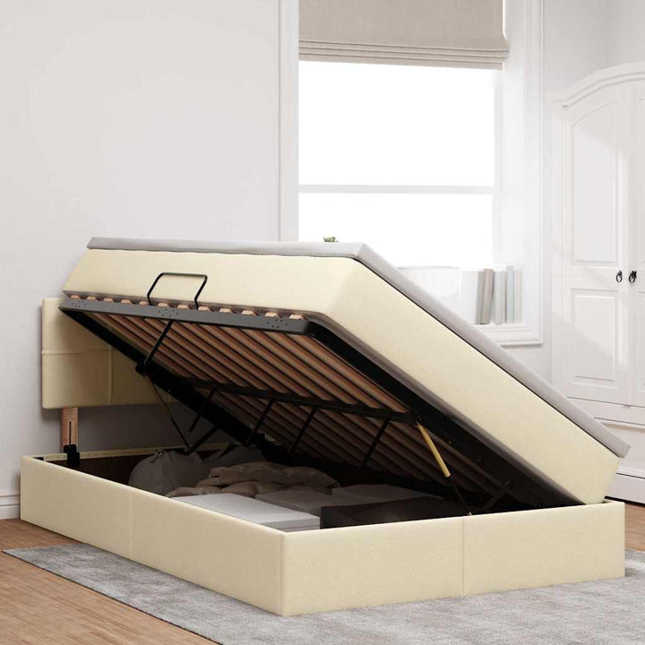 Seng med opbevaring og madras med madras Creme 120 x 190 cm