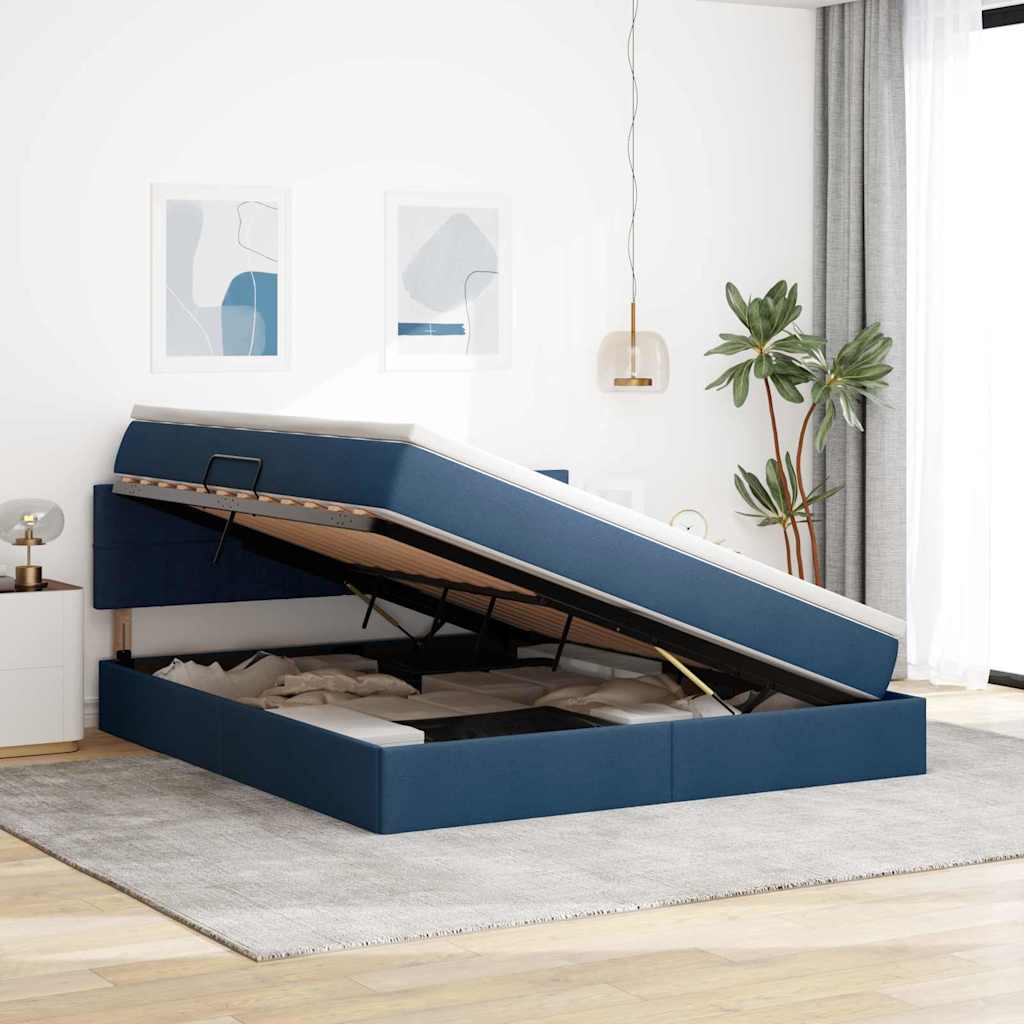 Seng med opbevaring og madras Blå 160 x 200 cm Fløjl