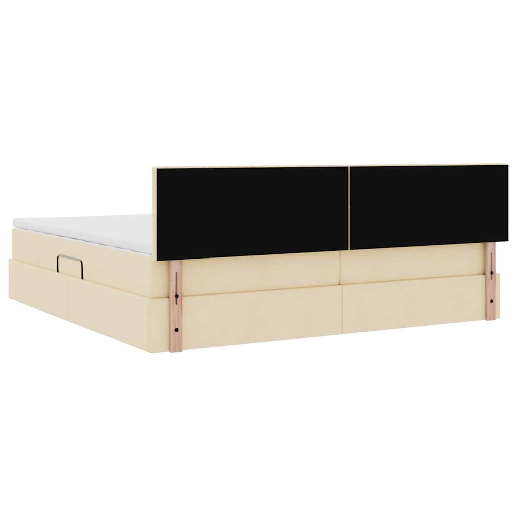 Seng med opbevaring og madras med hovedgærde Creme 200 x 200 cm