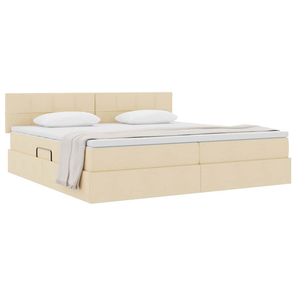Seng med opbevaring og madras med hovedgærde Creme 200 x 200 cm