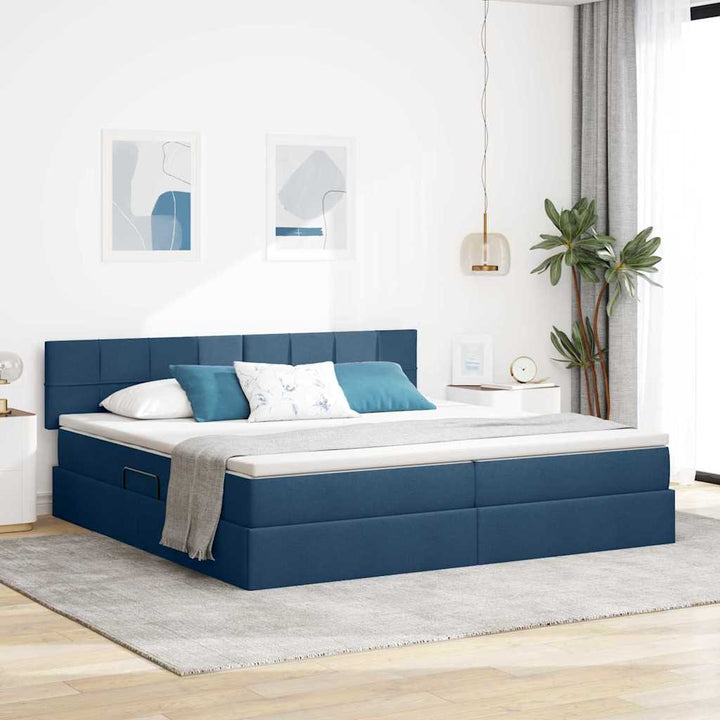 Seng med opbevaring og madras Blå 200 x 200 cm Konstrueret træ