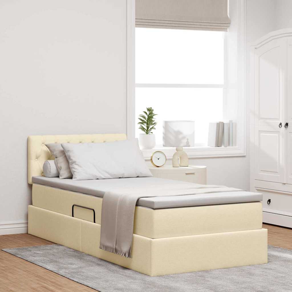 Seng med opbevaring og madras Creme 90 x 190 cm Fløjl
