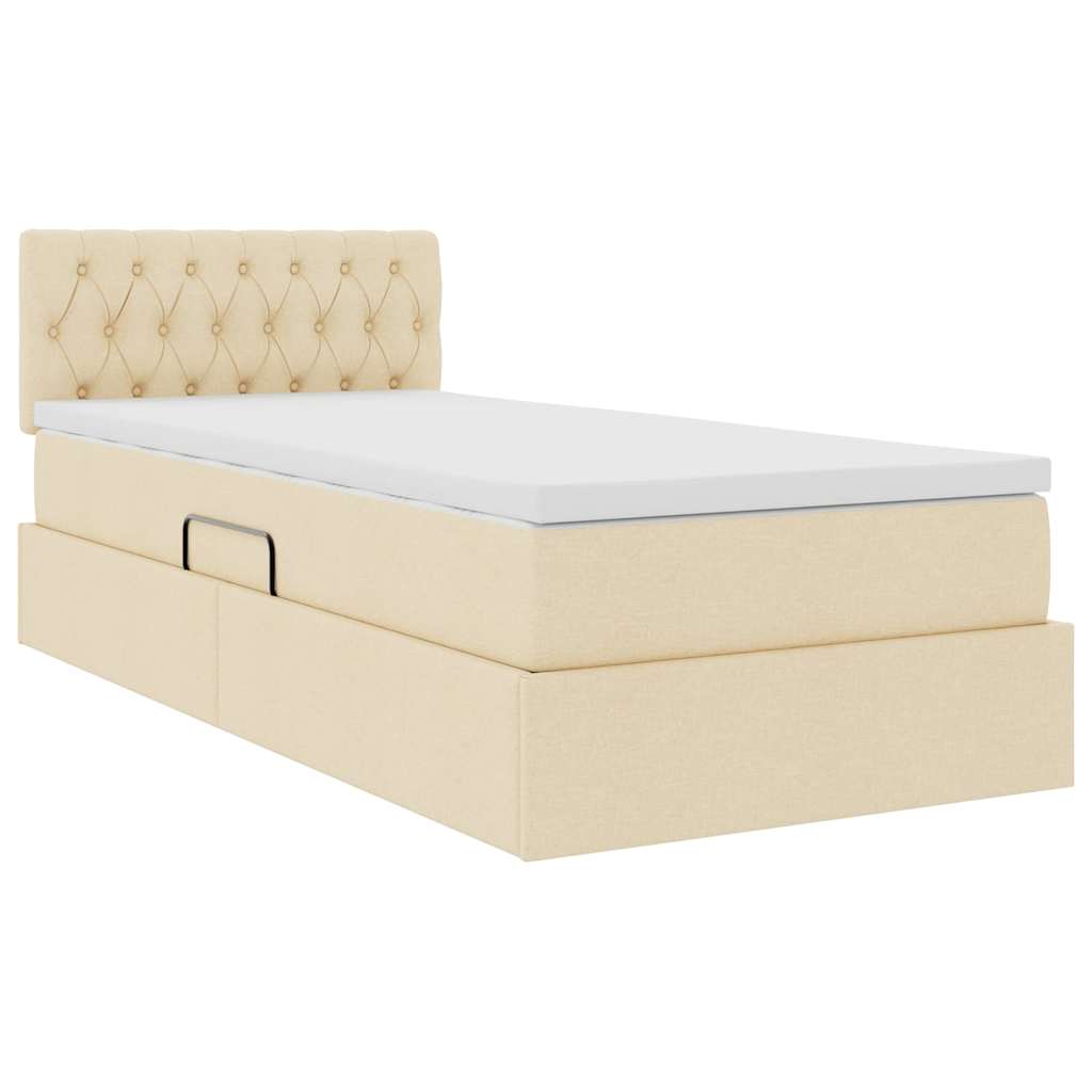 Seng med opbevaring og madras Creme 90 x 190 cm Fløjl