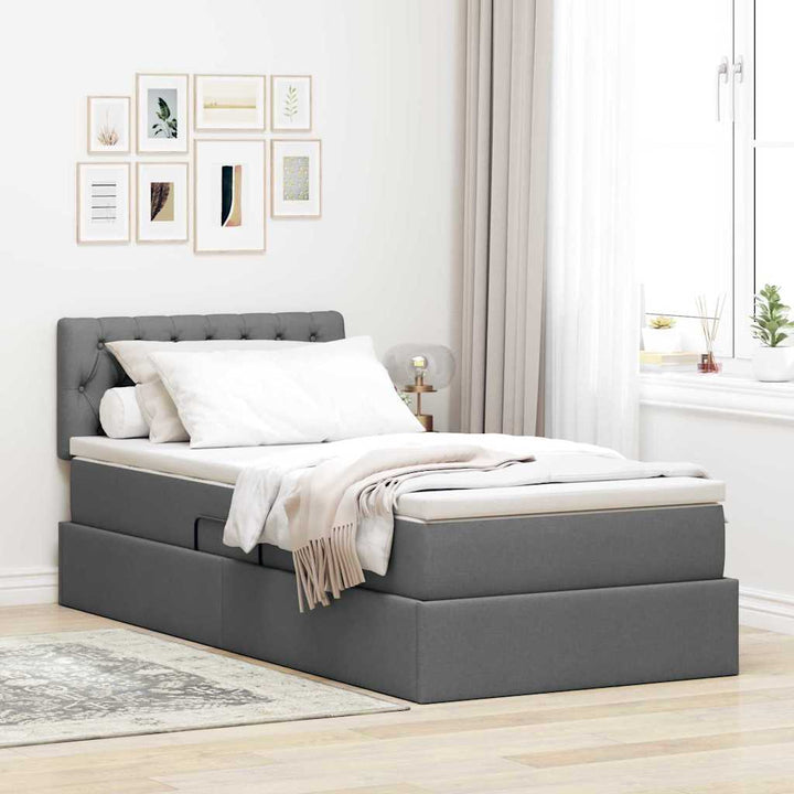 Seng med opbevaring og madras Mørkegrå 90 x 200 cm Fløjl