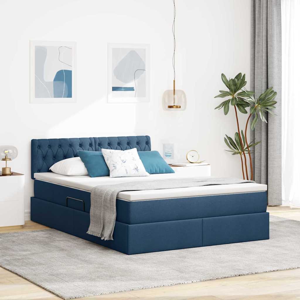 Seng med opbevaring og madras Blå 140 x 190 cm Fløjl