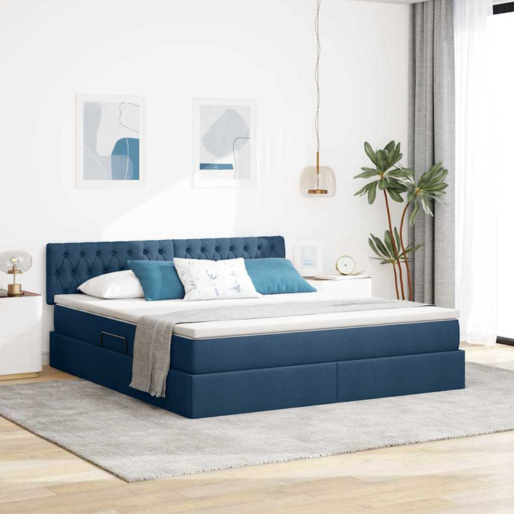 Seng med opbevaring og madras Blå 180 x 200 cm Konstrueret træ
