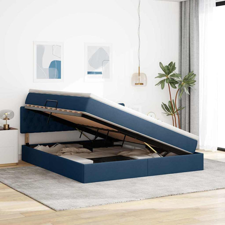 Seng med opbevaring og madras Blå 180 x 200 cm Konstrueret træ
