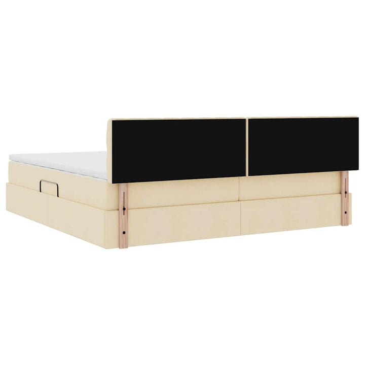 Seng med opbevaring og madras med hovedgærde Creme 200 x 200 cm