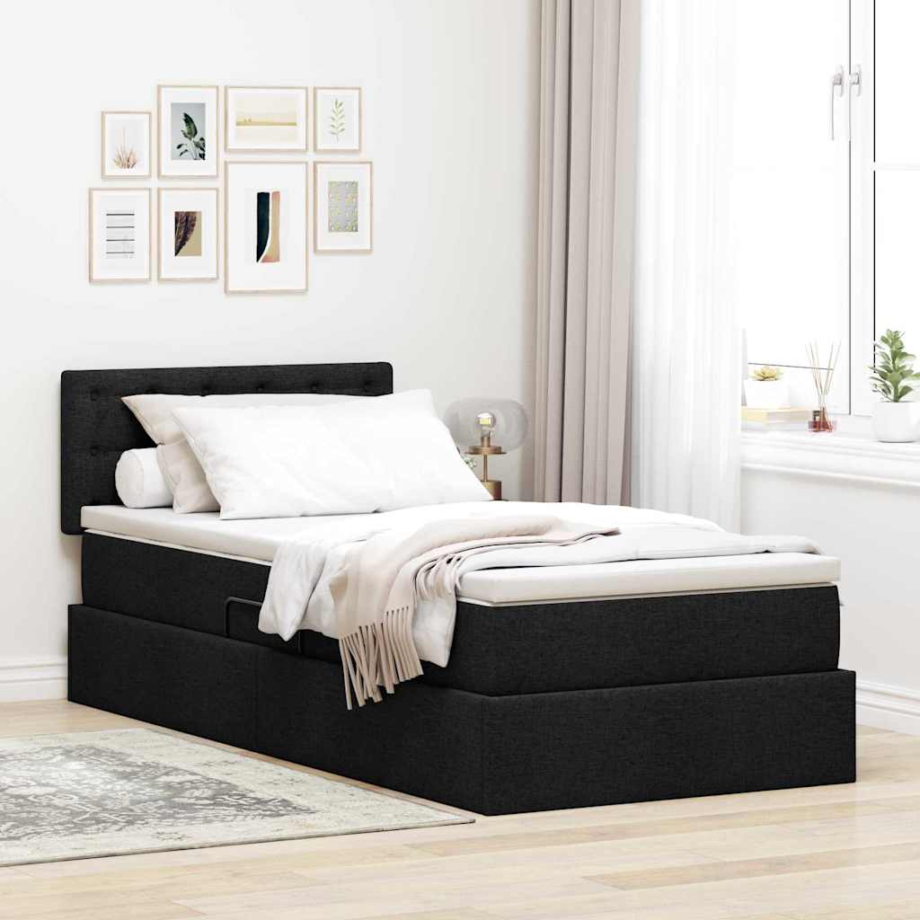Seng med opbevaring og madras Sort 100 x 200 cm Fløjl