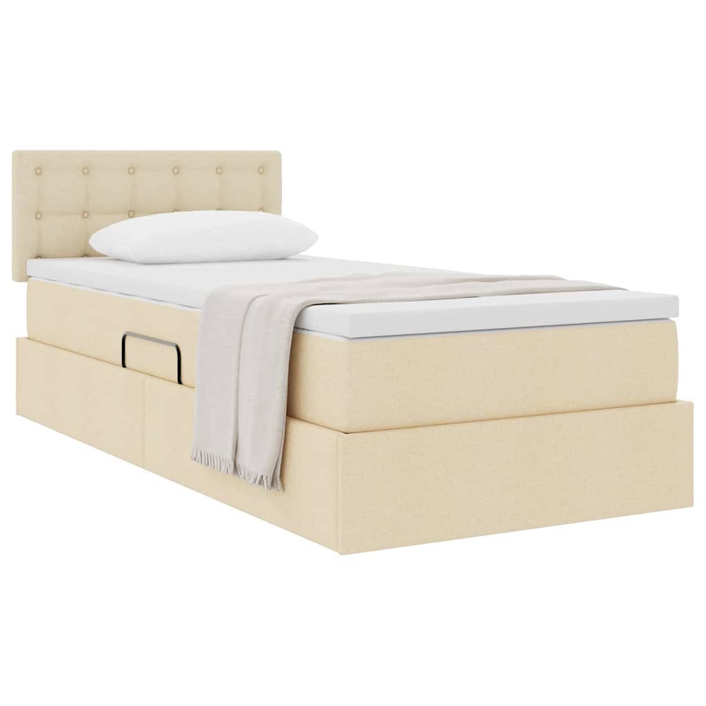 Seng med opbevaring og madras med hovedgærde Creme 100 x 200 cm