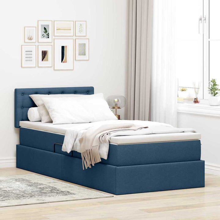 Seng med opbevaring og madras Blå 100 x 200 cm Fløjl