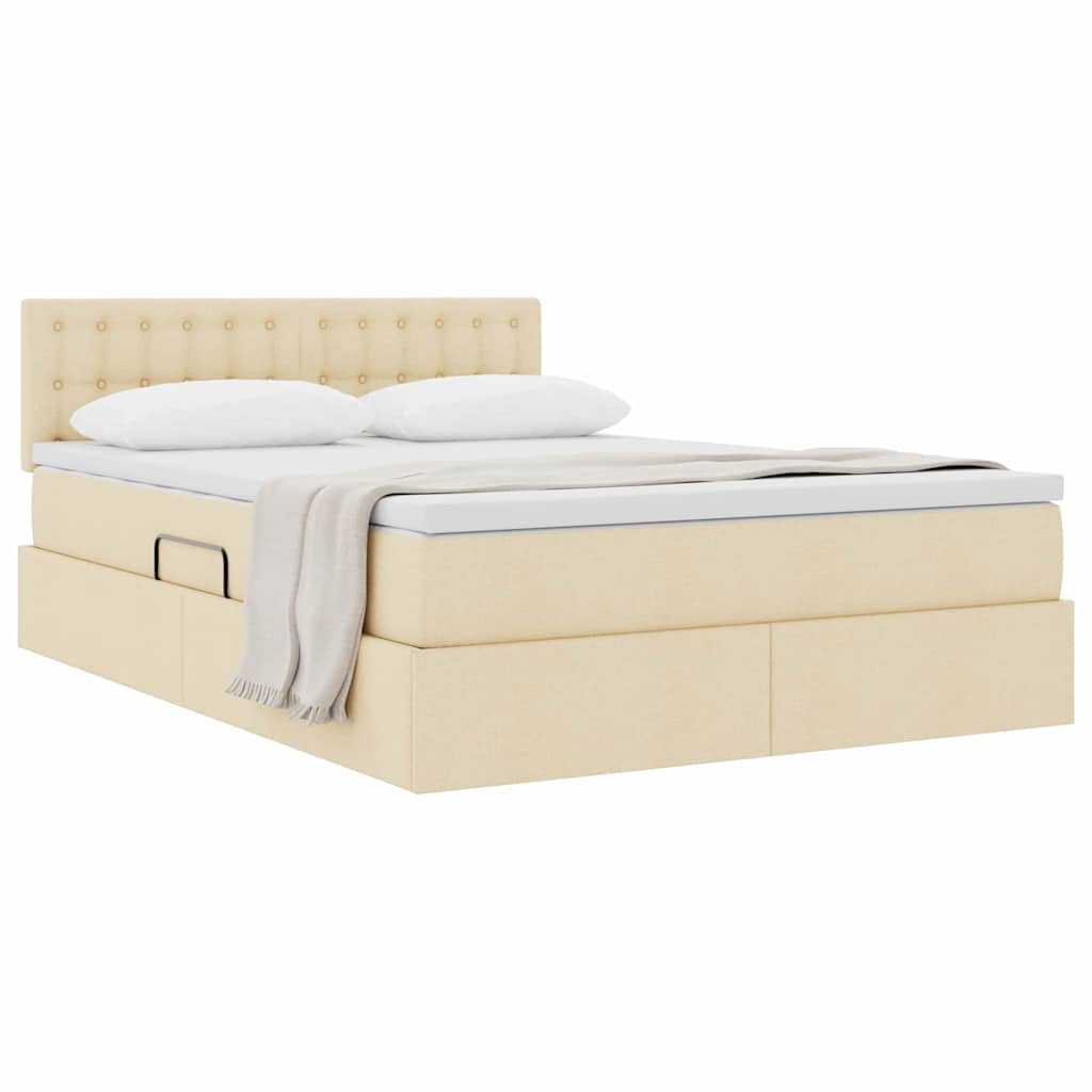 Seng med opbevaring og madras med madras Creme 140 x 200 cm