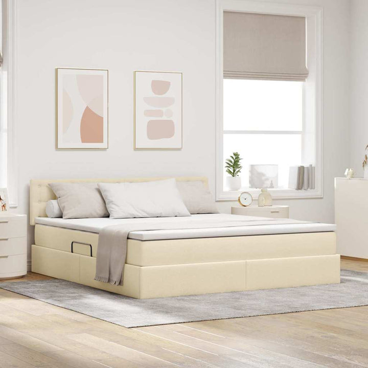 Seng med opbevaring og madras Creme 160 x 200 cm Fløjl