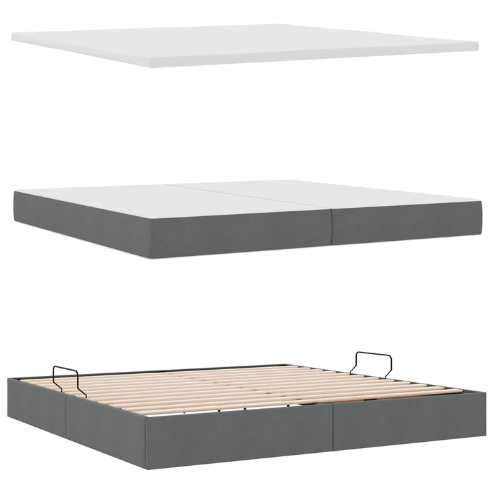 Seng med opbevaring og madras Mørkegrå 200 x 200 cm Fløjl