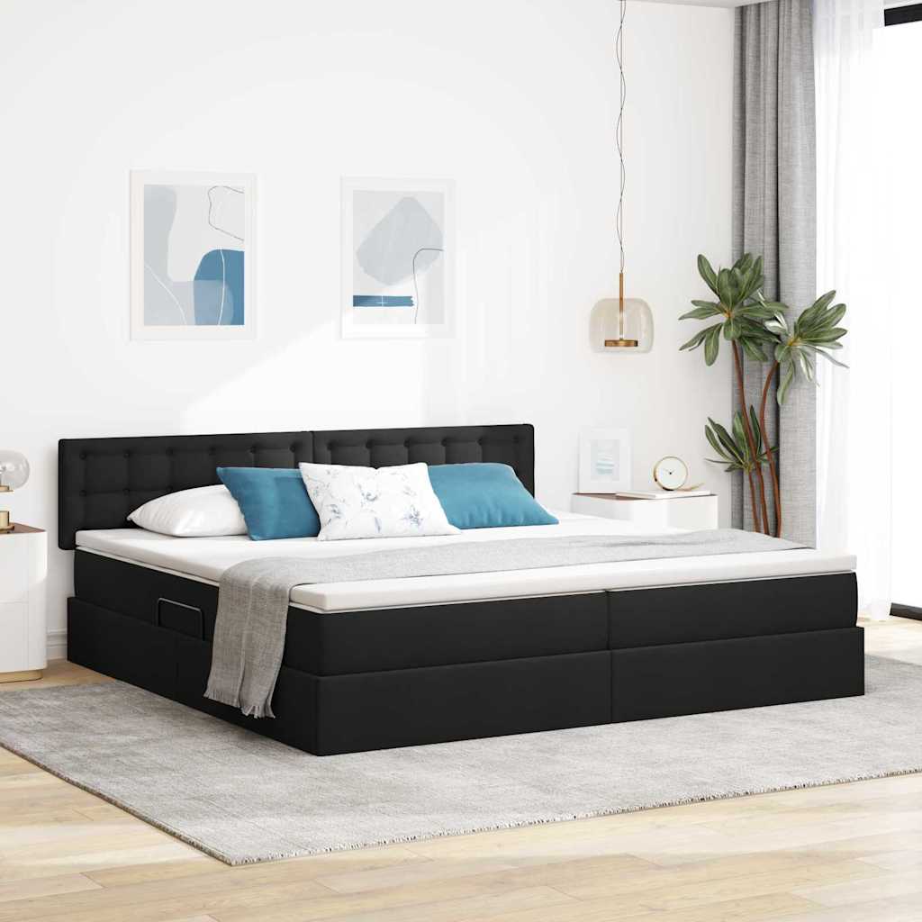 Seng med opbevaring og madras Sort 200 x 200 cm Fløjl