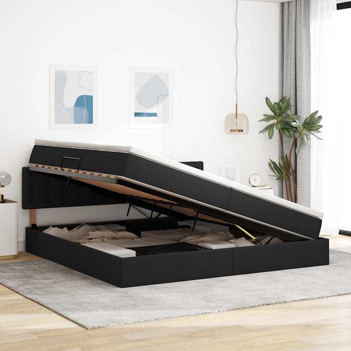 Seng med opbevaring og madras Sort 200 x 200 cm Fløjl